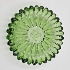 Ashtray Vintage Green Glass Hazel Atlas Sunflower 5.5" -Retro Circa 1960